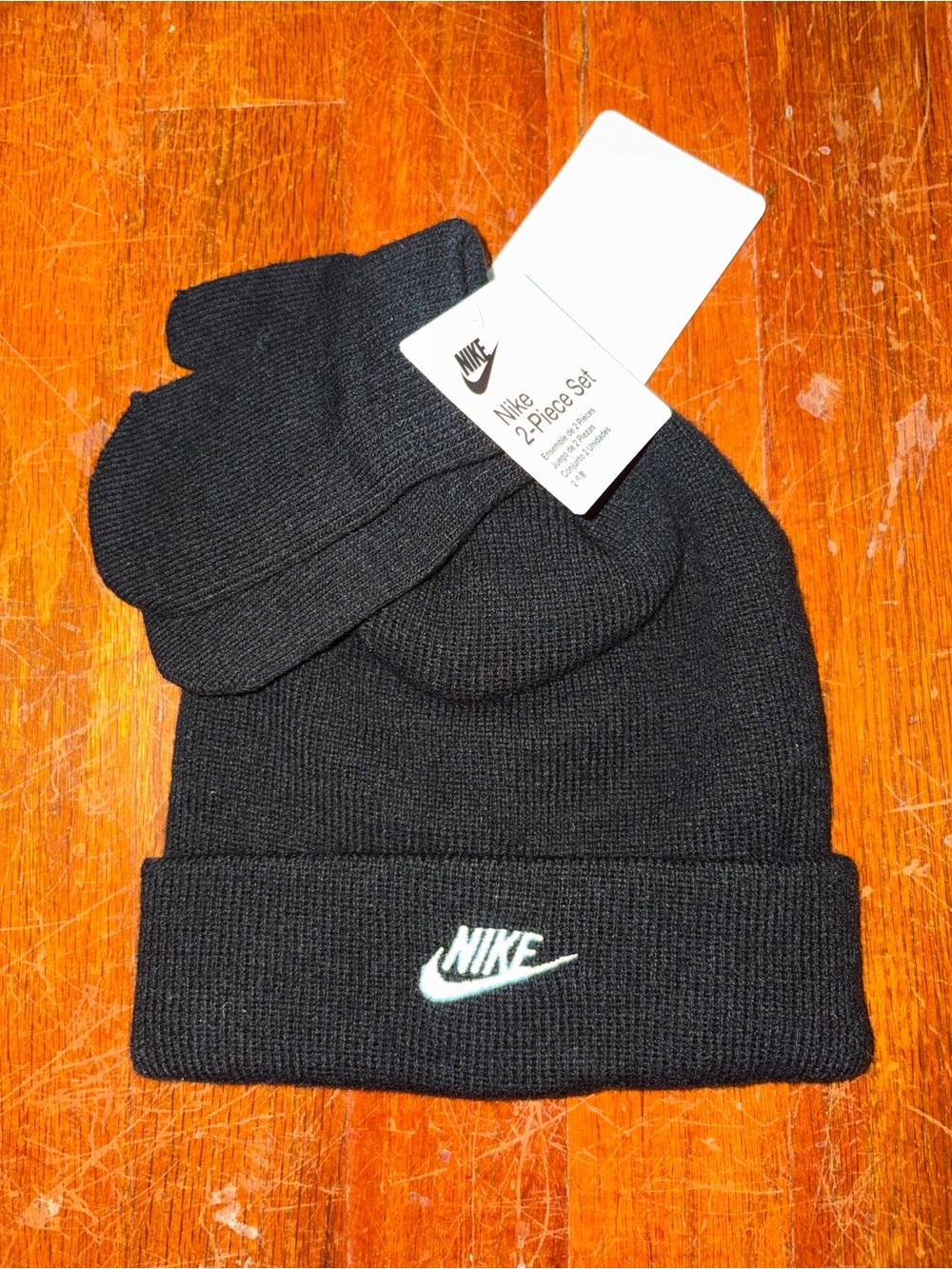 Nike Black Knit Beanie with Matching Gloves